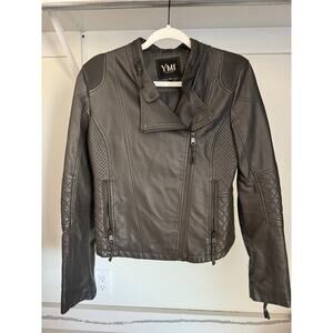 YMI Motorcycle Jacket Faux Leather Grey Quilted‎ Size Small